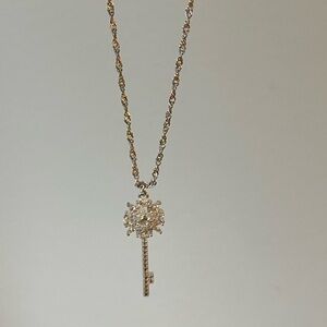 Silver tone rhinestone Skeleton Key Pendant Necklace